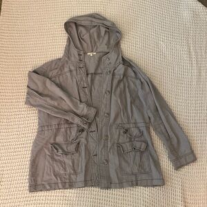 Maurices gray lightweight linen jacket with hood and front pockets size XXL